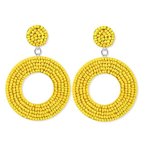 Boho Beaded Circle Drop Earrings - Picture 1 of 1